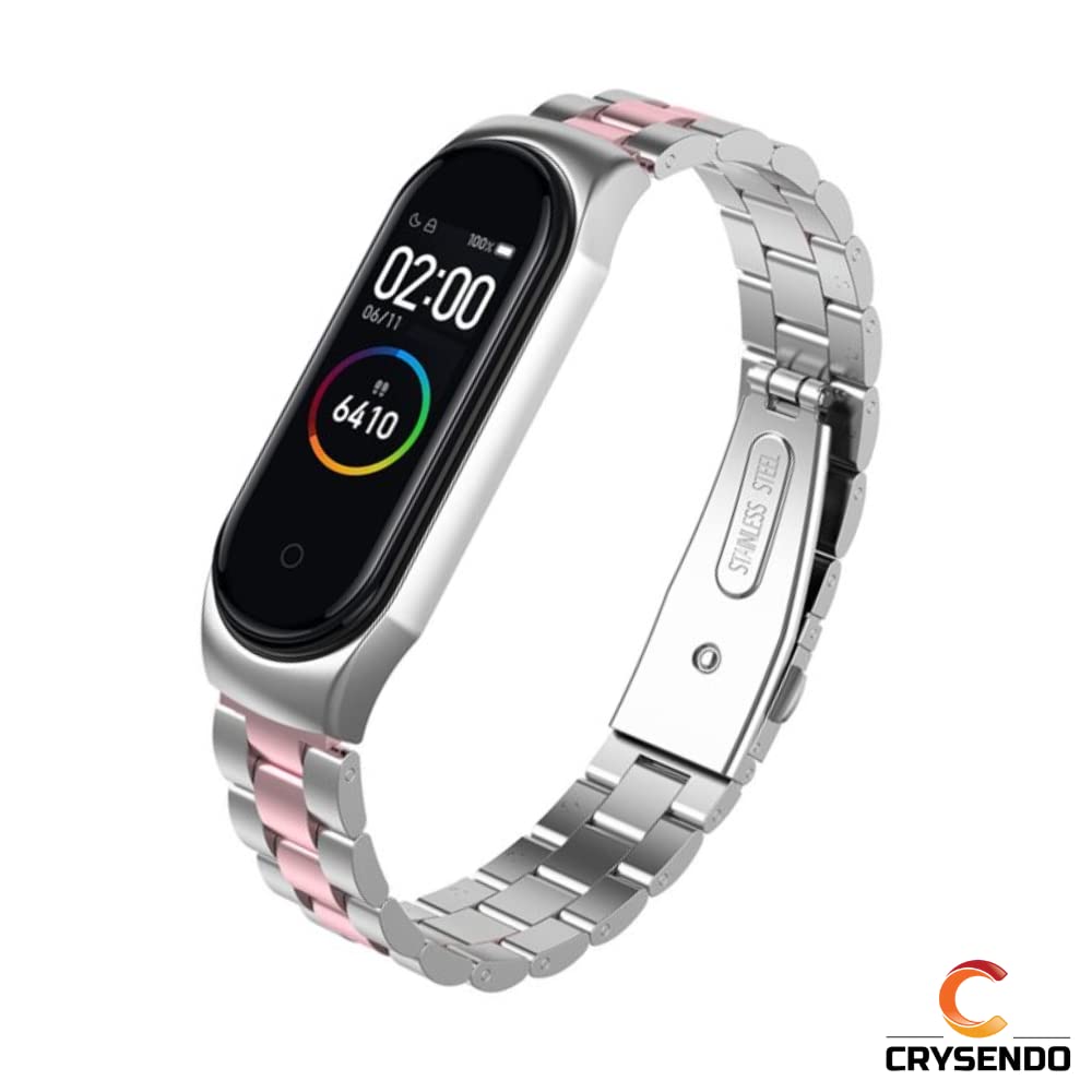Compatible with Mi Band 3/4; Premium Stainless Steel Bracelet Strap Silver