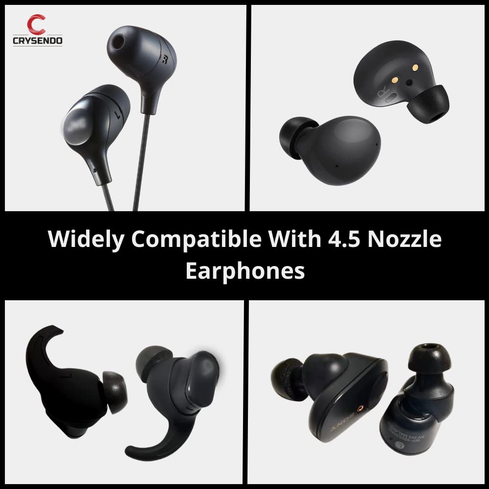 Memory Foam Ear Tips for 4.5mm Nozzle Earphones Pain Reducing Anti Slip Replacement Eartips Fit in Charging Case Large 2 Pairs Black